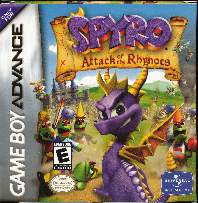 Front cover of Spyro: Attack of the Rhynocs for Game Boy Advance