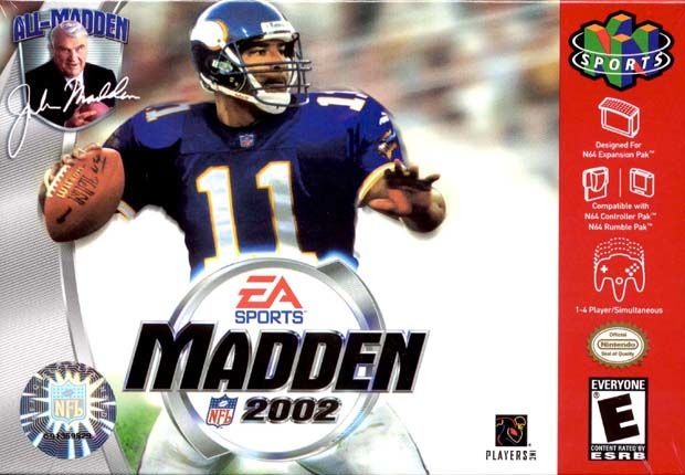 Front cover of Madden NFL 2002 for Nintendo 64