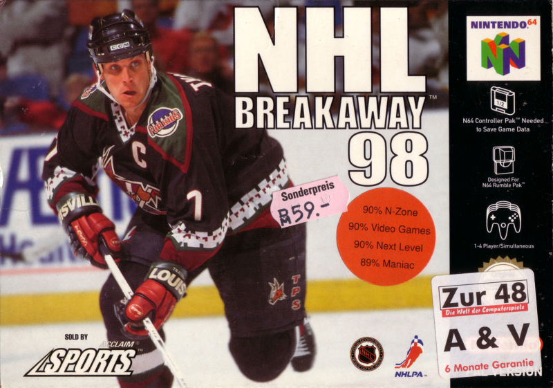 Front cover of NHL Breakaway 98 for Nintendo 64