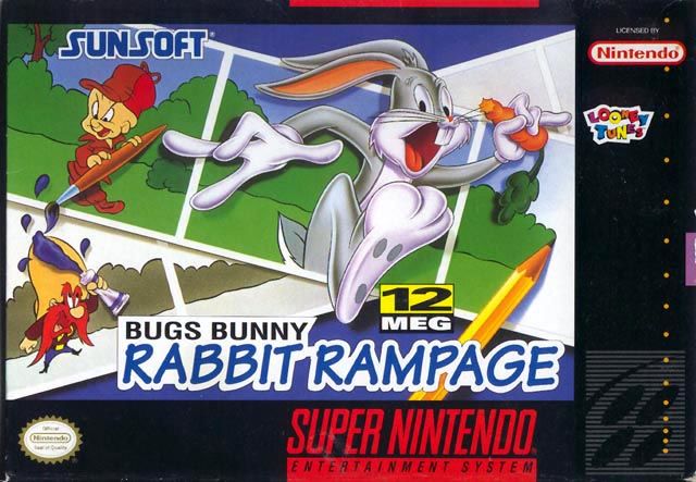 Front cover of Bugs Bunny Rabbit Rampage for Super Nintendo