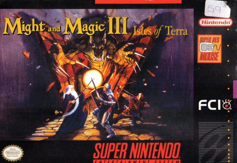 Front cover of Might and Magic III: Isles of Terra for Super Nintendo