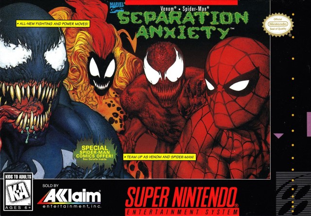 Front cover of Venom • Spider-Man: Separation Anxiety for Super Nintendo