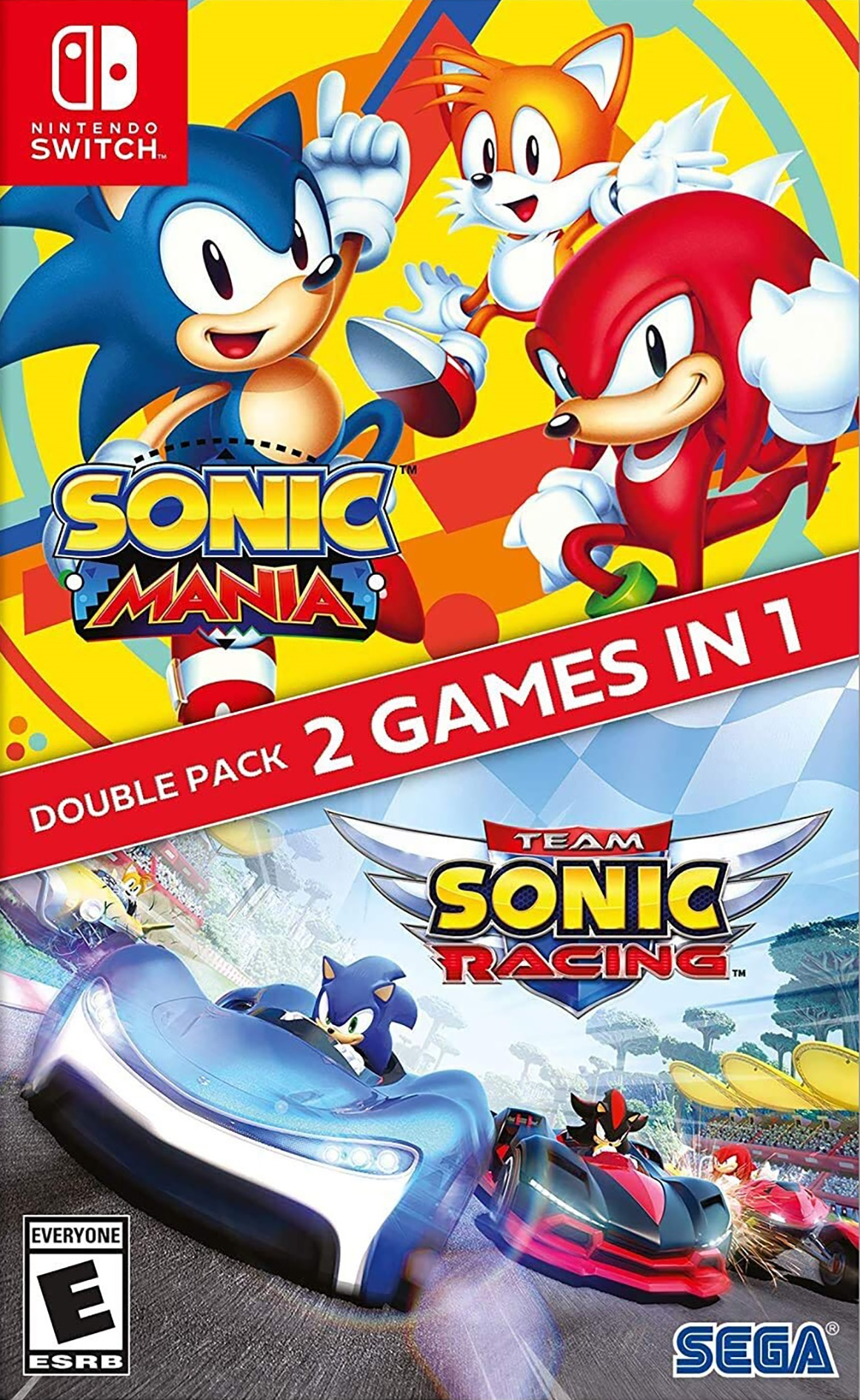 Front cover of Sonic Mania + Team Sonic Racing for Nintendo Switch