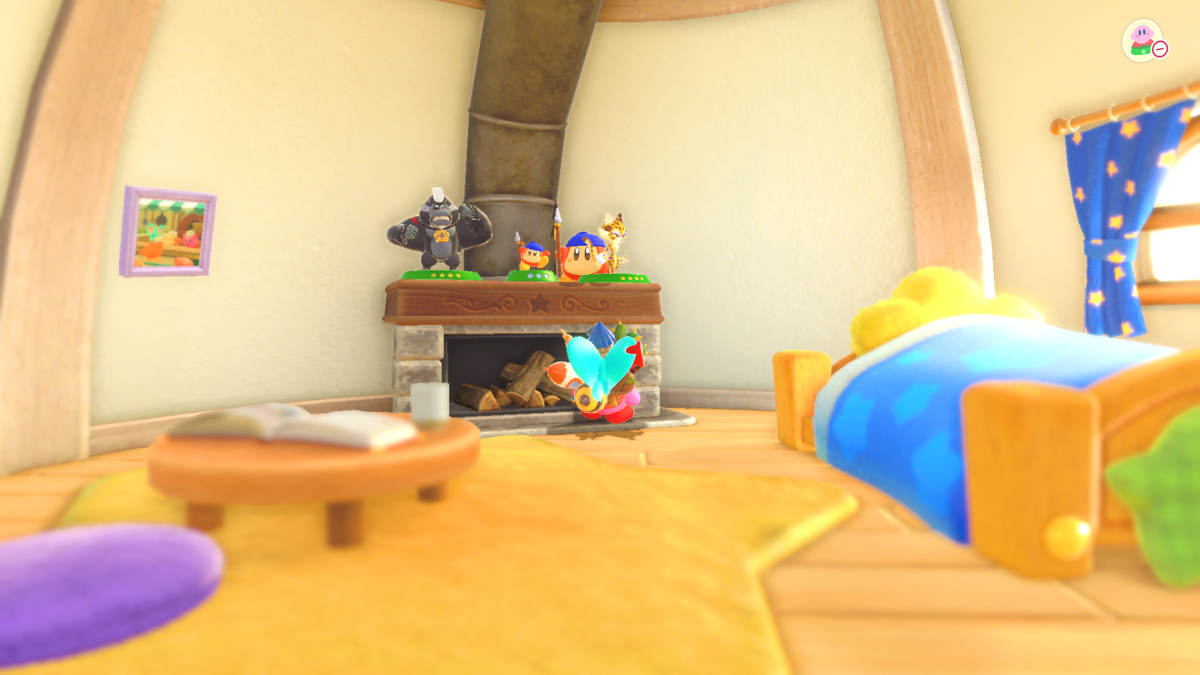 Kirby's house where you can rest and enjoy your figures collection on the fireplace