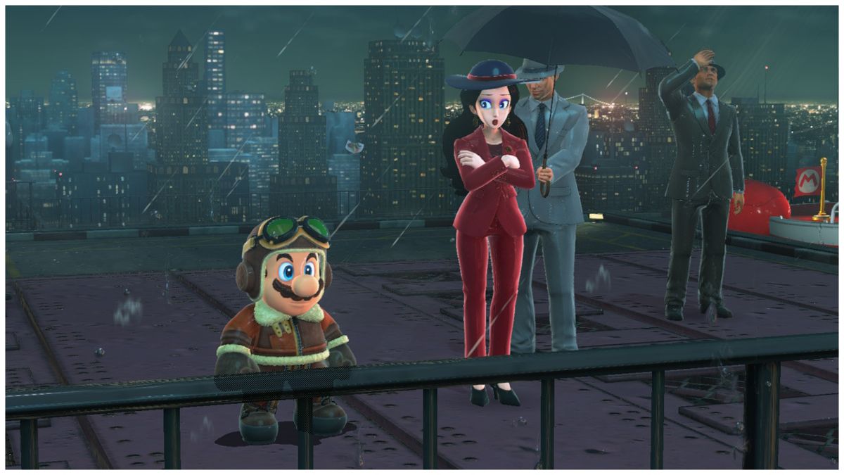 Aviator Mario meeting up with Mayor Pauline (photo mode) in New Donk City (Metro kingdom)